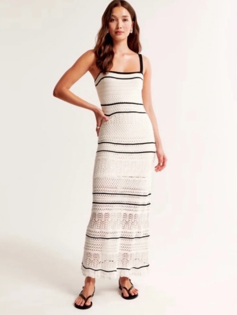 Abercrombie & Fitch Spaghetti Strap Crochet Maxi Dress, Size Medium Tall